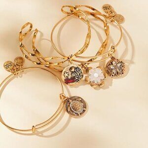 Alex and Ani Sand Dollar Charm Bangle Bracelet, Shiny Gold Finish, 2 to 3.5 in